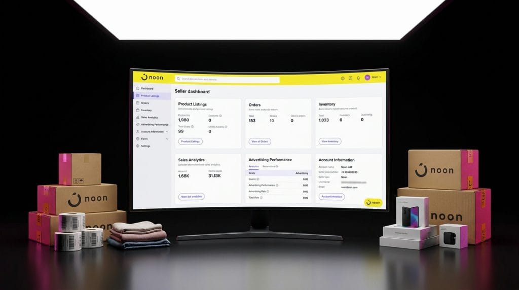 Noon UAE seller dashboard used for monthly marketplace performance reporting